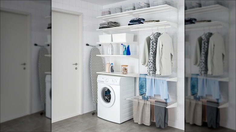 The IKEA BOAXEL system used to organize a laundry room