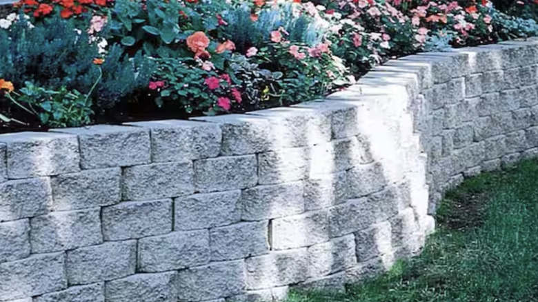 Interlocking concrete blocks as a retaining wall