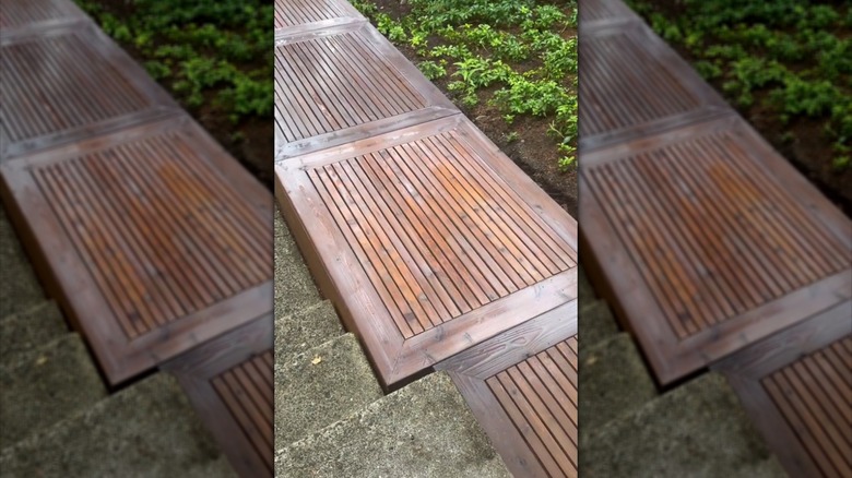 The finished deck/benchtop covering septic tank access ports