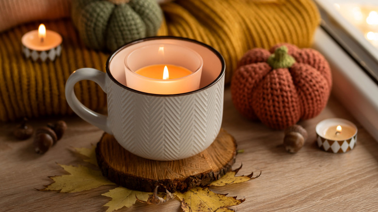 Tea light inside coffee cup
