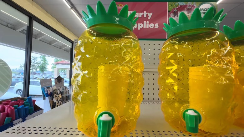 pineapple-shaped drink dispensers on display at Dollar Tree