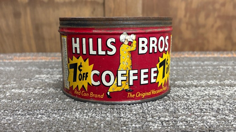 Red vintage Hills Bros coffee can