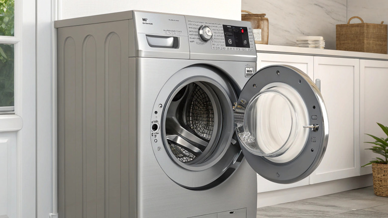 front-load washing machine with door wide open to air out
