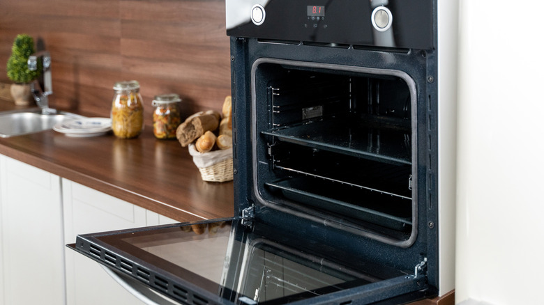 an open oven in a modern kitchen