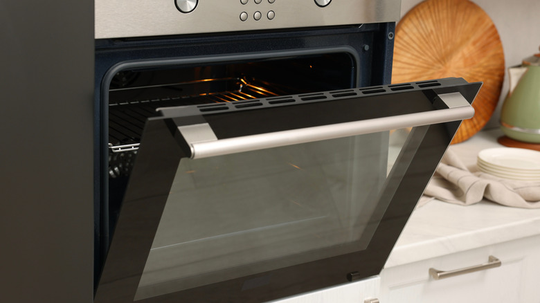 Open oven in kitchen.