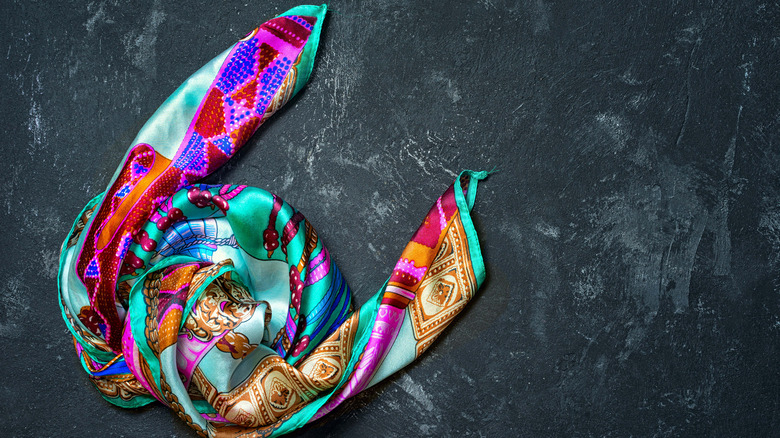 Bright handkerchief on marble counter