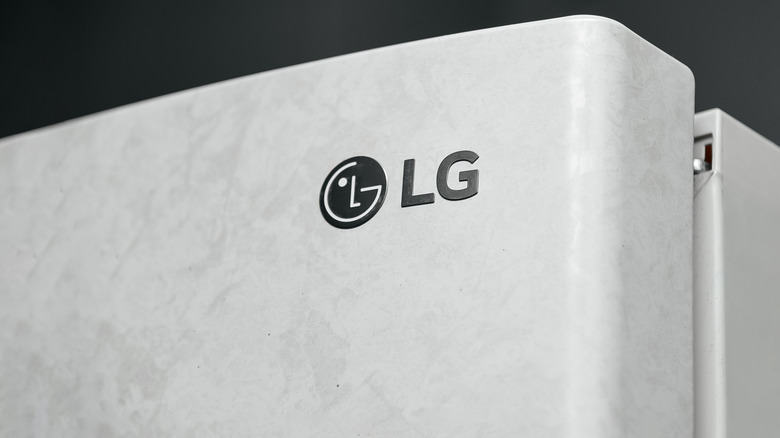 The upper corner of an LG fridge