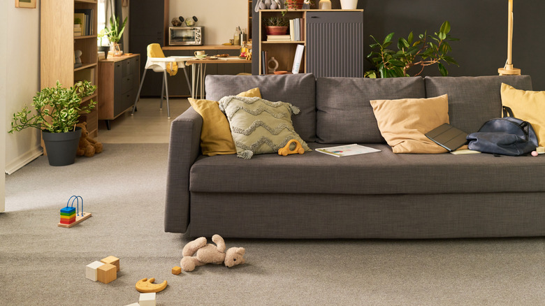 modern living room filled with clutter