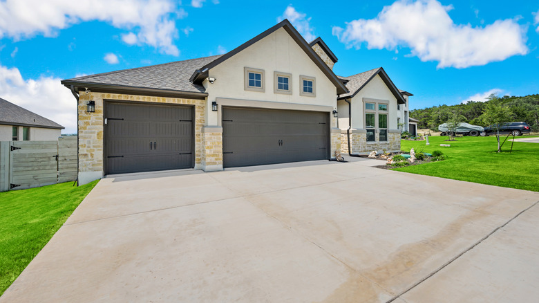 A home with a concrete driveway