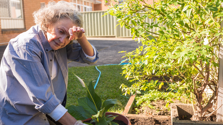 Woman gardening in the heat
