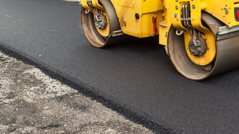 New asphalt being rolled