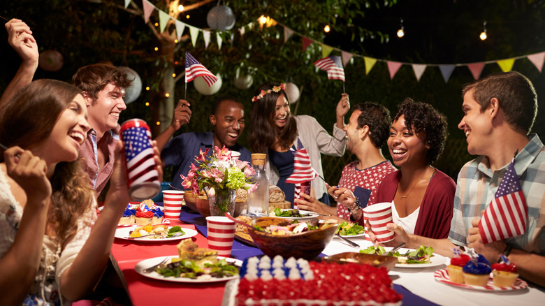 Friends at a backyard Fourth of July party