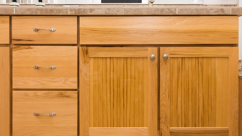 Vintage maple bathroom cabinet with a natural finish