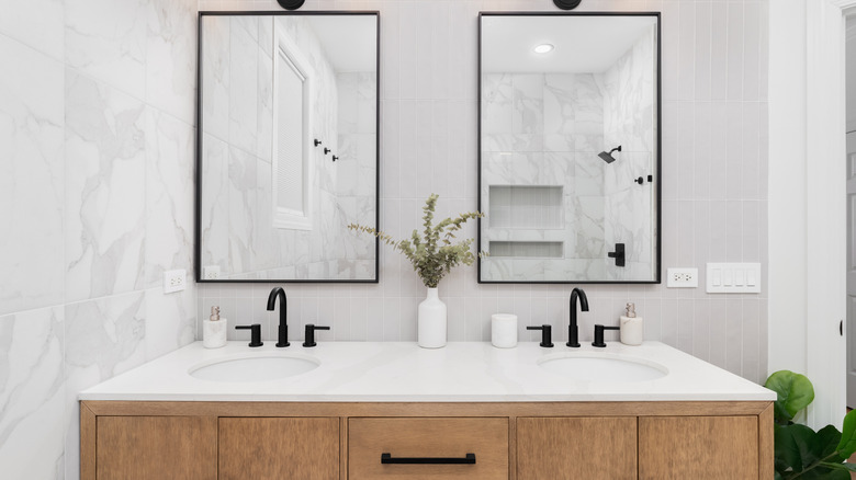 white oak bathroom double vanity