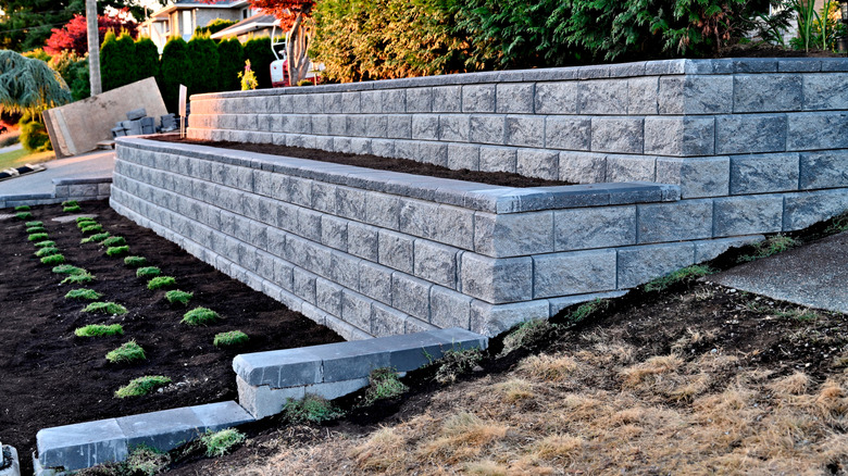 Attractive retaining wall made from pavers.