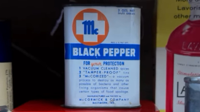 White and blue vintage McCormick black pepper tin