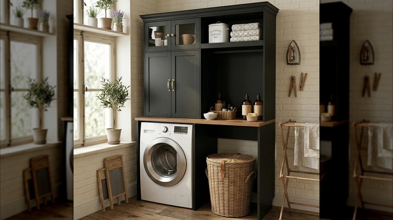 Morinome all-in-one Space-Saving Laundry Cabinet in a black finish