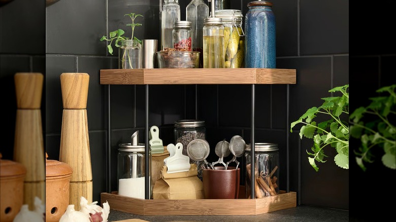 NÅLBLECKA shelf in a corner on a countertop