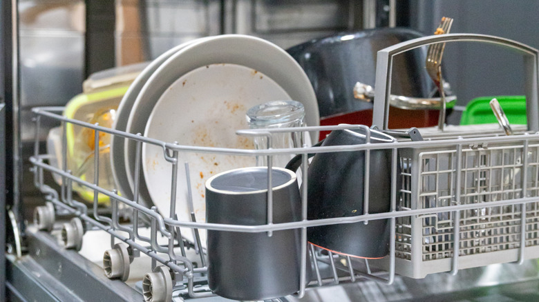 Dishwasher filled with dirty dishes