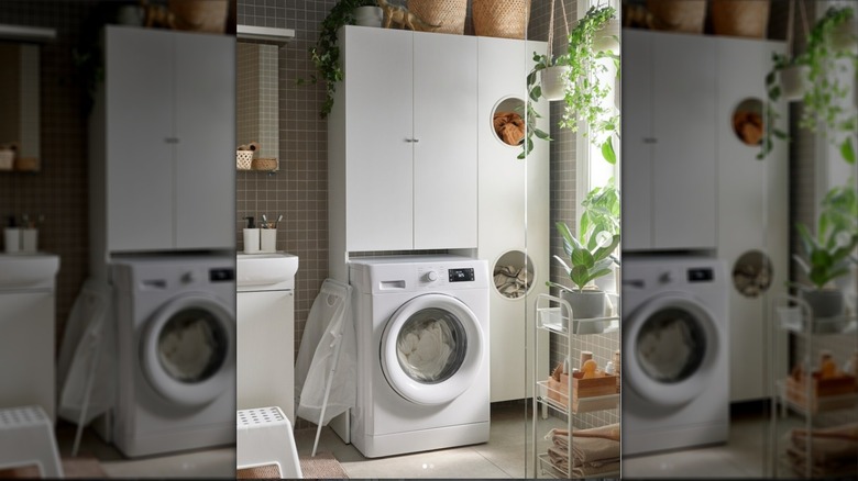 IKEA NYSJÖN used to sort laundry in a small bathroom