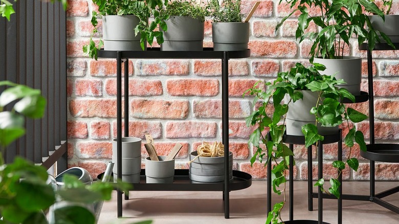 OLIVBLAD Plant stand covered in potted plants on balcony