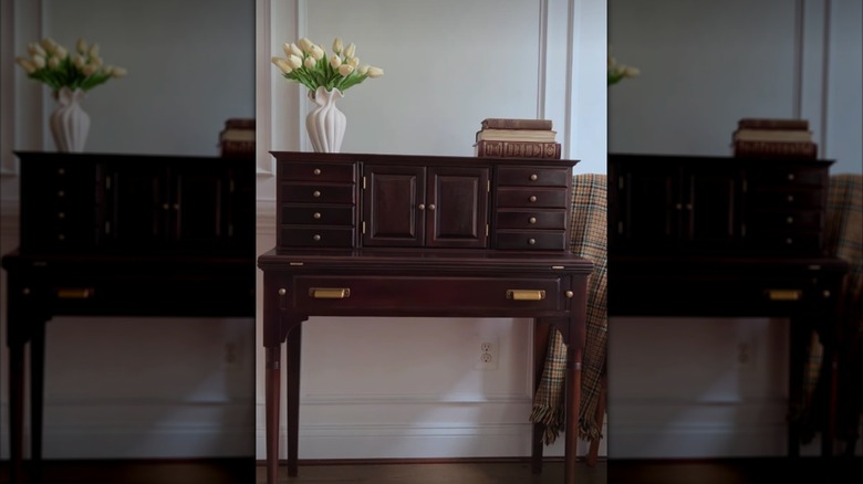A dark stained desk from Pennsylvania House in a home