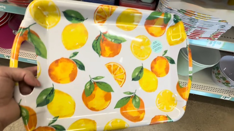 a lemon-themed serving tray at Dollar Tree