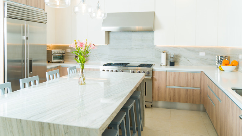 Modern kitchen with a big eight-seat island in the middle