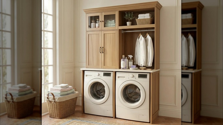 Morinome all-in-one Space-Saving Laundry Cabinet in a wood-look finish