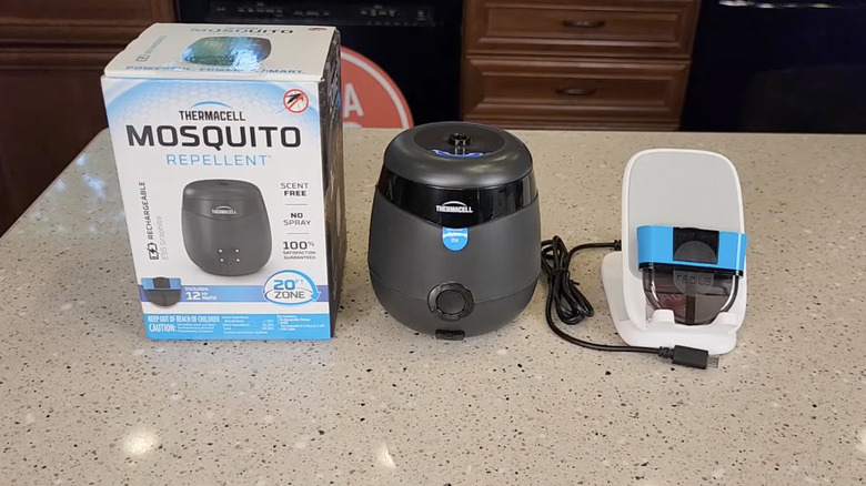 Thermacell mosquito repellent station on a countertop